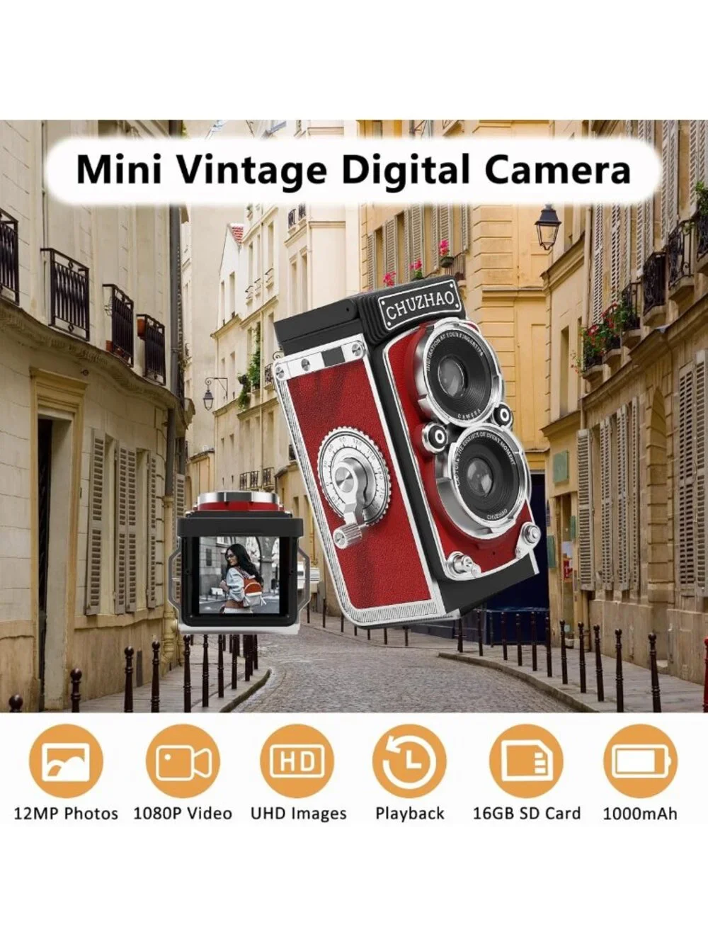 Vintage Mini Digital Camera - Retro Point & Shoot, 1080P Video, 12MP Photos